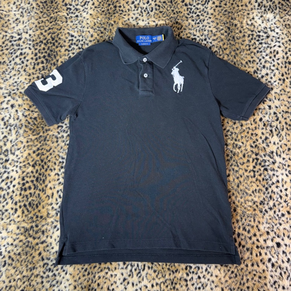Polo Ralph Lauren Boys Black Big Pony Polo Shirt Large 14-16 Classic Fit